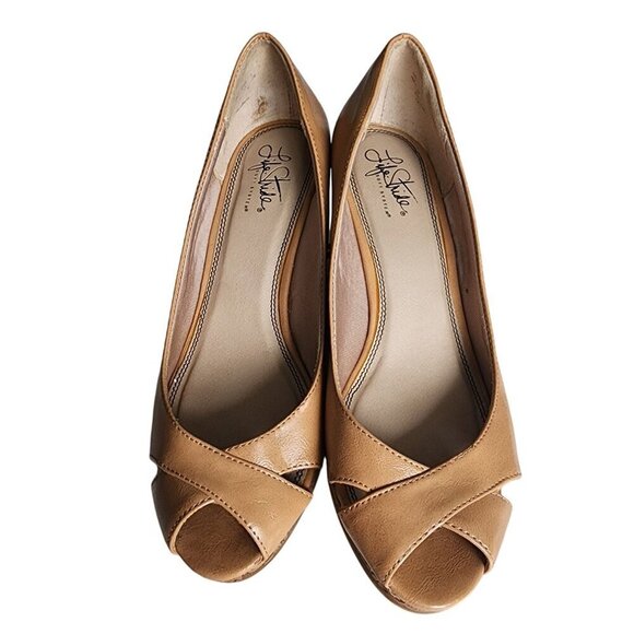LifeStride Genuine Leather Peep Toe Platform Wedge Heels Tan Size 9 - Picture 3 of 13